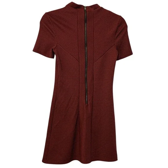 Topshop Mock Neck Check Print Fit & Flare Bodycon Mini Dress - Picture 3 of 8